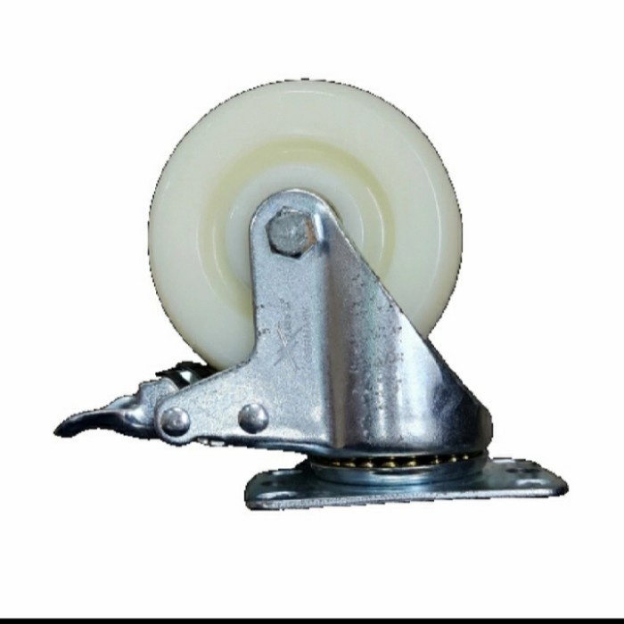 Roda Roda Nylon Nilon Teflon 4" Inchi Rem Swivel Brake