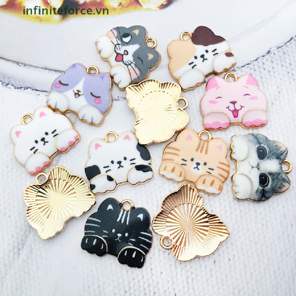 [INVN] 10 Pcs Lucu Kartun Multicolor Kucing Hewan Enamel Logam Ch Liontin DIY Membuat Perhiasan Gelang Kalung [VN]