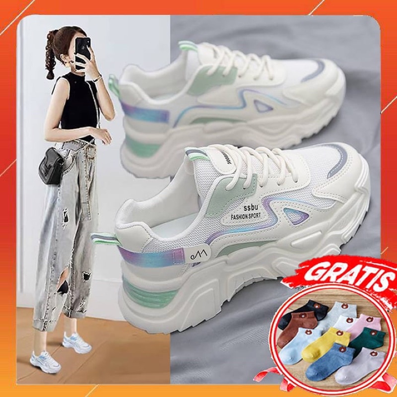 (FREE KAOS KAKI &amp; BOX) SN021 SEPATU SNEAKERS WANITA IMPORT KOREA FASHION