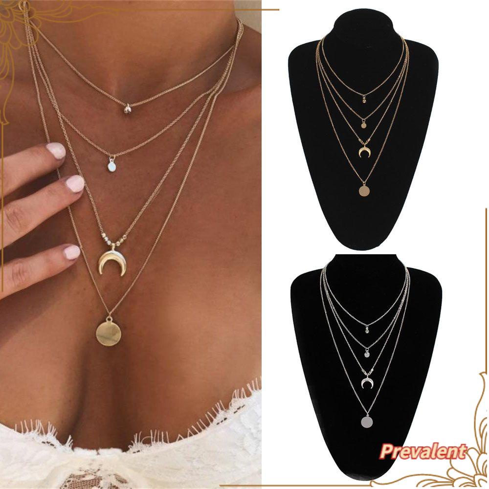 Preva Multilayer Tanduk Kalung Wanita Bohemian Hadiah Golden Choker