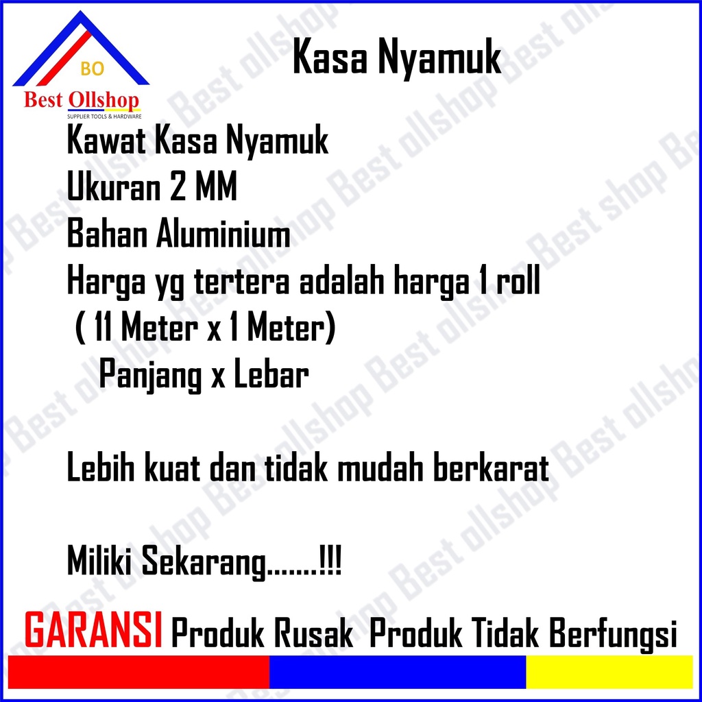 Kawat Nyamuk Jaring Aluminium 1 Roll / Kasa Nyamuk / Jaring Kawat Parabola Anti Karat Murah / Kasa Kawat Nyamuk Penghalang Nyamuk Jaring Aluminium Ventilasi Lubang Angin