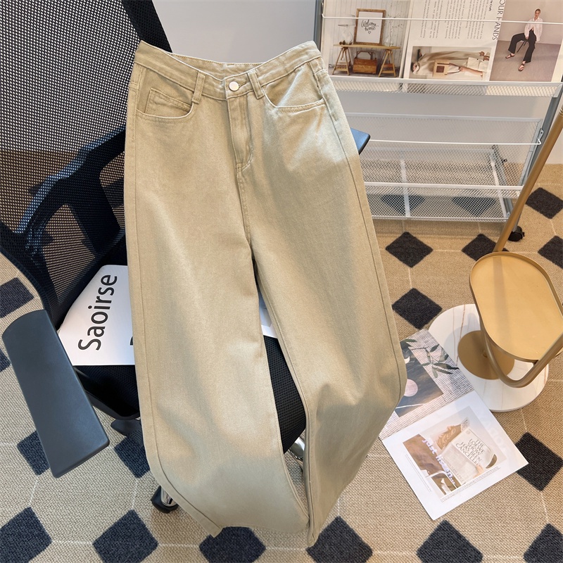 New khaki korean style high waist celana jeans panjang wanita kulot