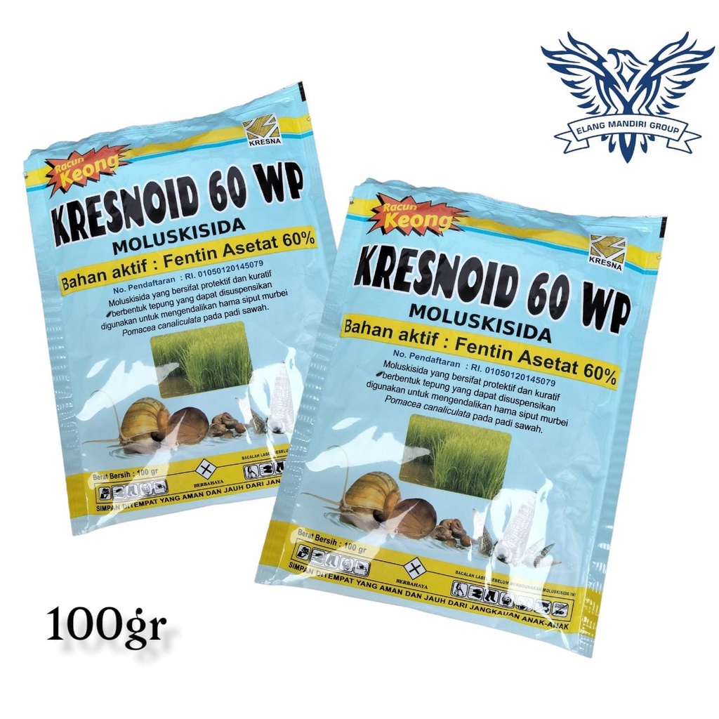 RACUN KEONG KRESNOID 100GR 60 WP RACUN SIPUT Bahan Aktif : Fentin asetat 60%