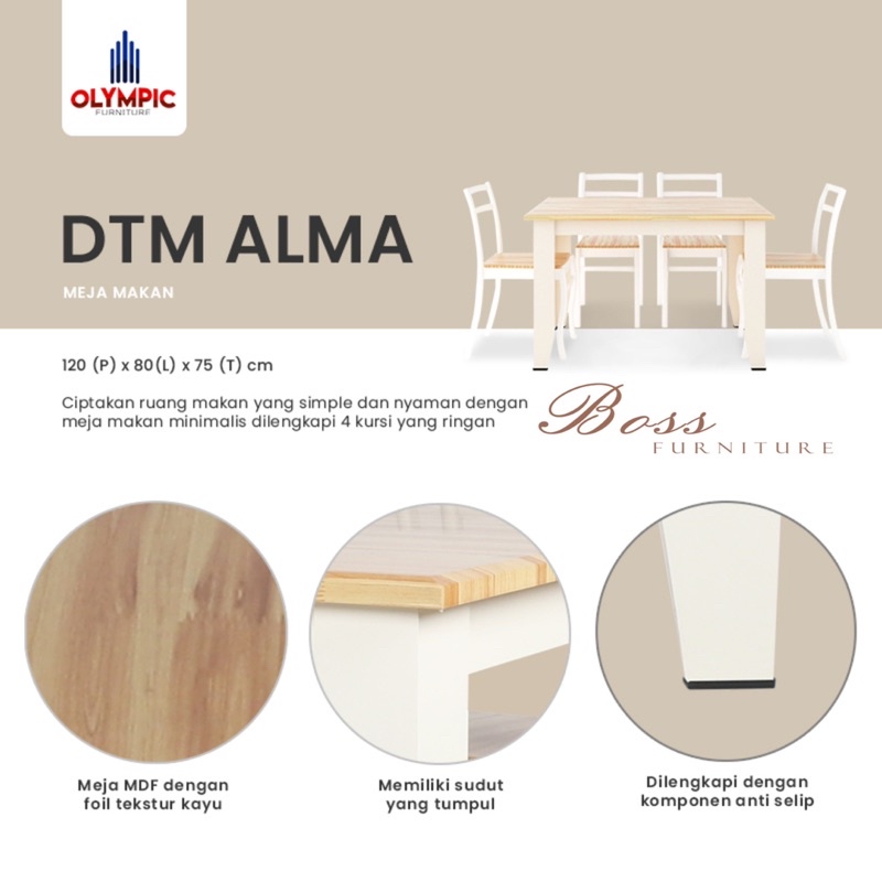 Meja Makan Olympic DTM Alma 4 Kursi + 1 Meja