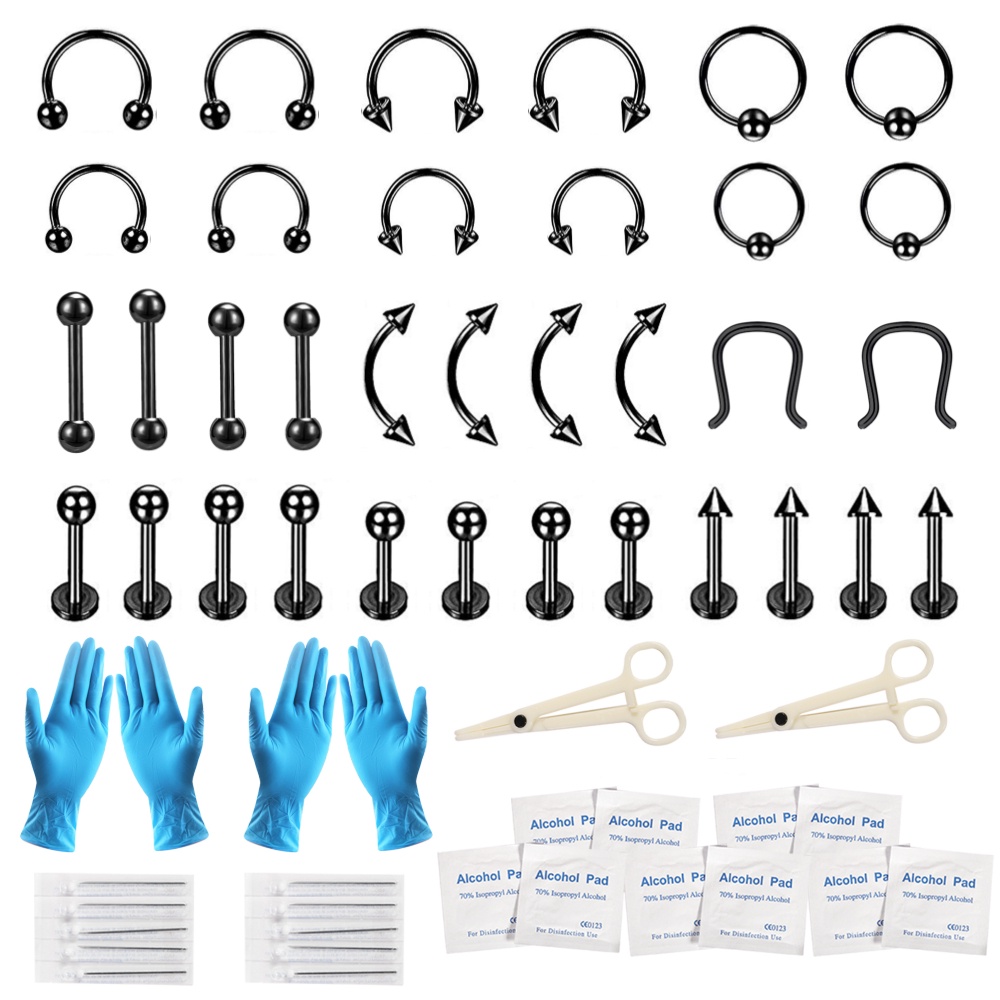 1set Cincin Hidung Anti Alergi Tragus Set Bibir Tindik Alis Stainless Steel Profesional Tubuh Piercing Tools Kit