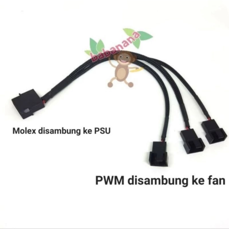 Kabel Splitter Molex to Pwm 1 to 3 Fan Cable Converter Cabang adapter