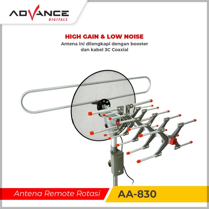 Antena TV Digital Advance AA-830 / Antena Remote Digital | Antena TV Remot Advance AA 830 Model Parabola Full HD rotasi 360° plus Booster , remot | Antena TV Outdoor Advance Antenna Remote AA-830 | FMS