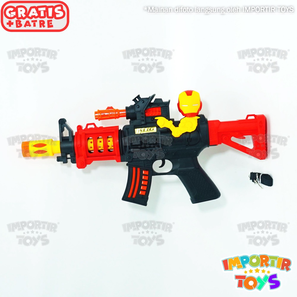 Mainan Anak Tembakan IRON MAN Super Power GUN Bermusik + Belampu import