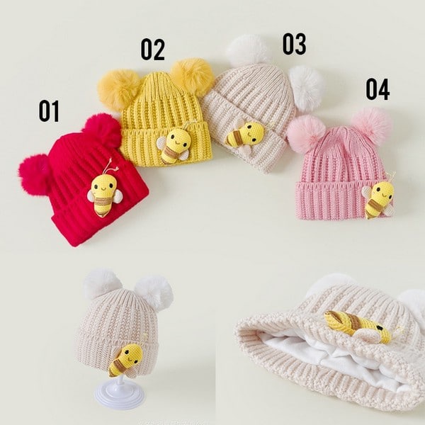 LIN8050 -TOPI KUPLUK RAJUT BAYI LEBAH BEE
