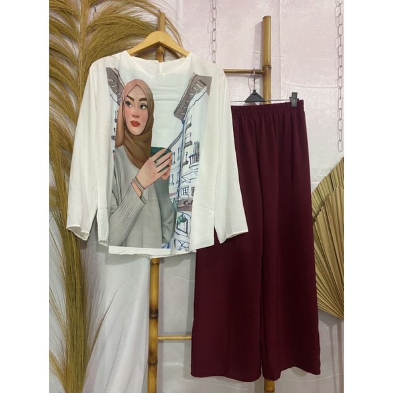 Setcel viral / setcel crinkle sablon / stelan celana crinkle