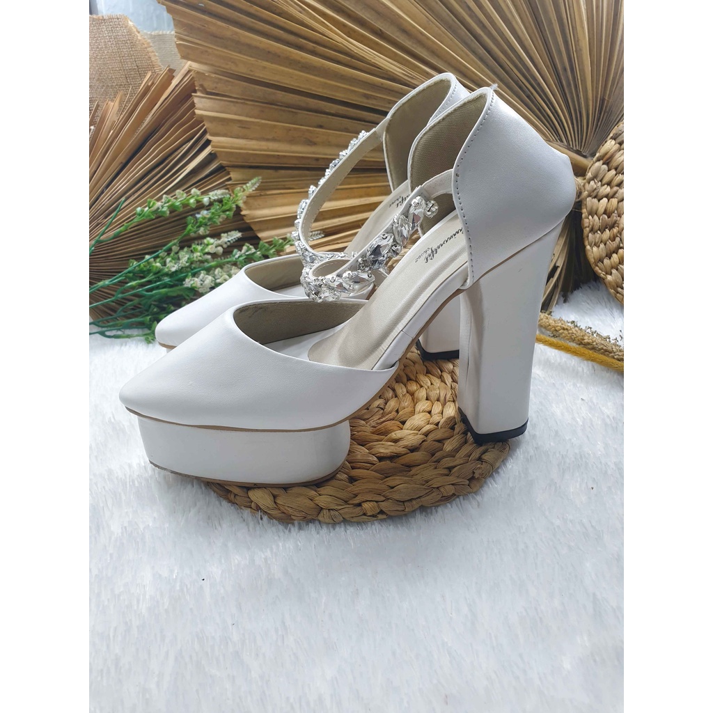 Sepatu wedding cantik Mikhayla putih  hak tinggi 12 cm