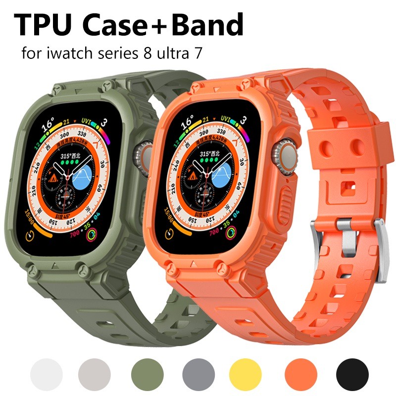 Tali✅2-in-1 Rugged Armor TPU Watch Strap Bumper Case Compatible with Apple Watch Ultra 8 7 6 SE 5 4 Protective Cover for iWatch DT8 ultra S8max DTNO.1 7