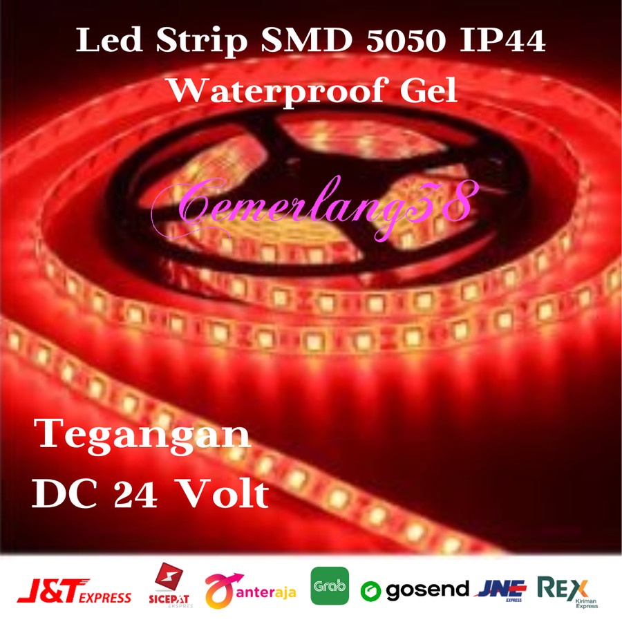 LED Strip Flexible 5050 24V Merah 300 LED/Roll WaterProof IP44