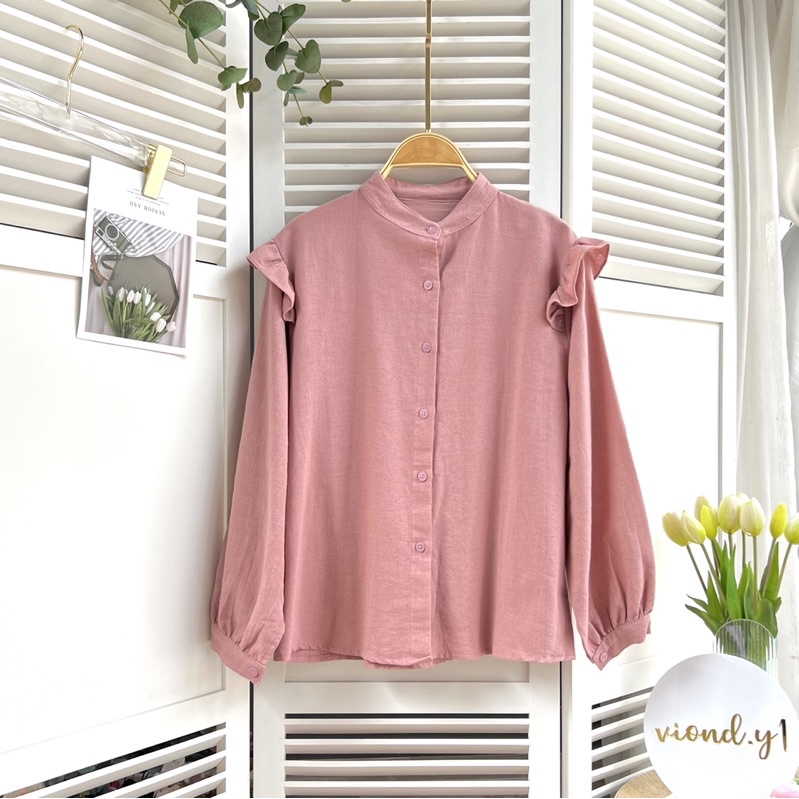 kemeja linen oversize Atasan wanita hijab terlaris / Blouse Wanita E22 blouse basic