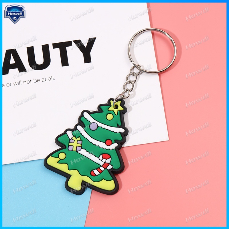 Gantungan Kunci Kartun Santa Claus Kartun Hadiah Natal Pvc Lembut Keychain Christmas Tree