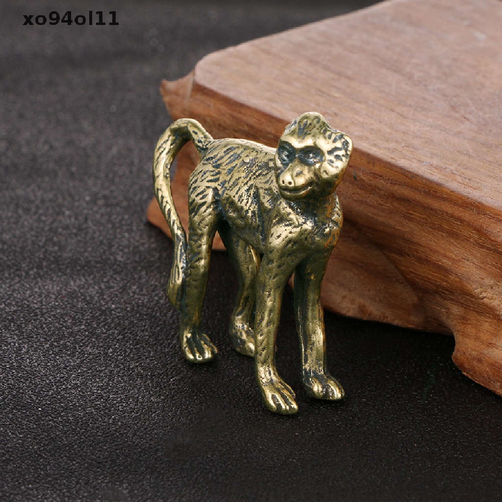 Xo Patung Monyet Ekor Panjang Kuningan Solid Miniatur Teh Pet Craft Desktop Ornamen OL