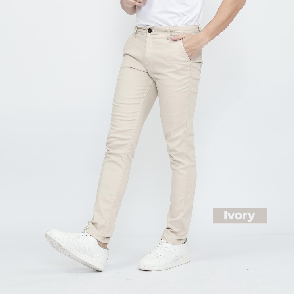 CELANA CHINO PANJANG PRIA SLIMFIT STRETCH BY BROGUY - IVORY