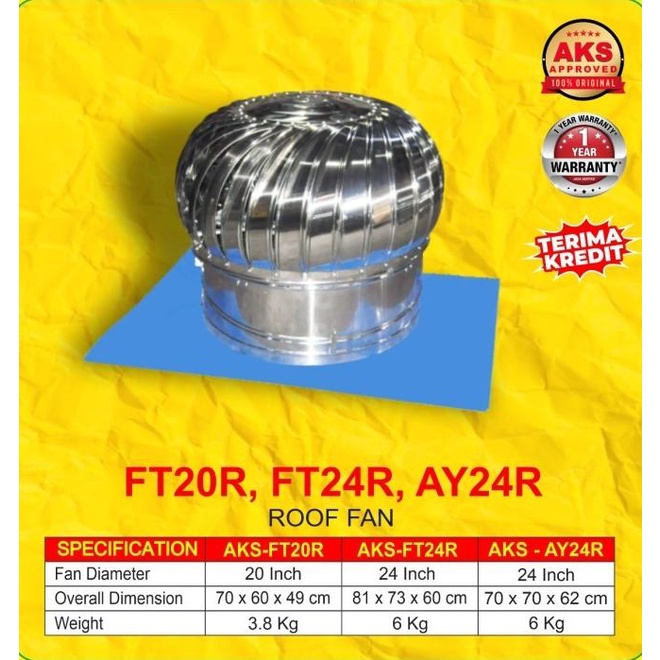 Mesin Turbin Ventilator 24" Ventilasi Atap 24 Inch Aks-Ay24R