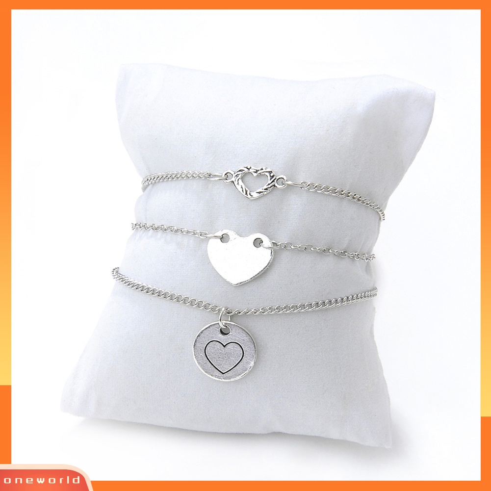 [WONE] 3 Pcs Multi-layer Bulat Jantung Pesona Gelang Kaki Wanita Berongga Pergelangan Kaki Rantai Kaki Perhiasan