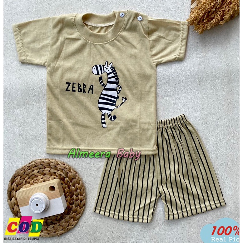 Nanaku Baby - Setelan Baju Bayi Lengan Pendek Karakter Zebra Usia 3-12 Bulan