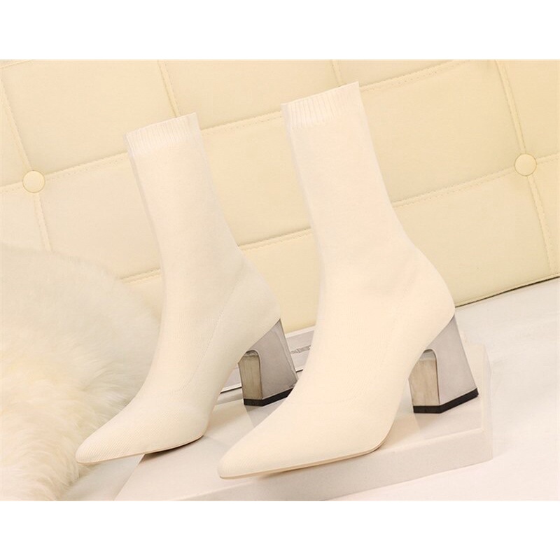 Knit Sock Ankle Boots dengan Heels Boots Kaos kaki rajut