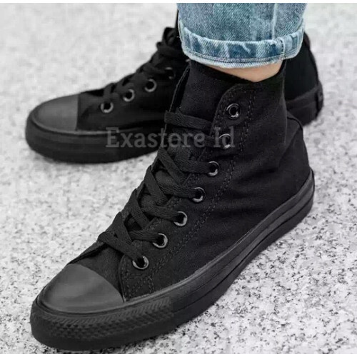 Sepatu Convers High Full Black Sepatu Hitam Polos Sneaker Pria Wanita Sepatu Sekolah Murah