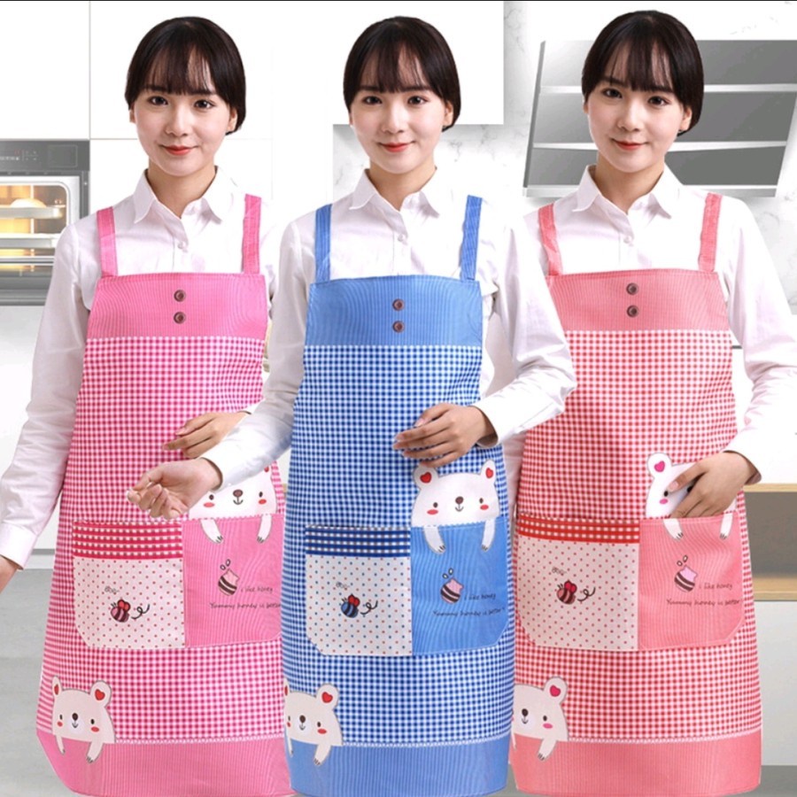 EM Apron celemek masak barista dapur motif beruang waterproof