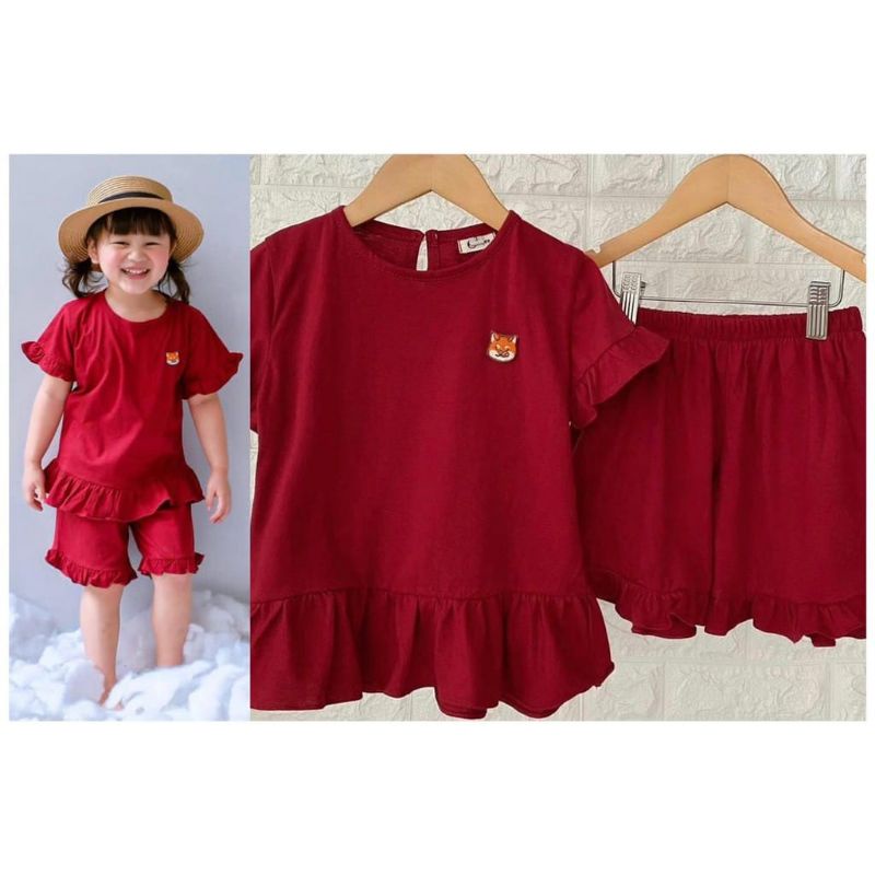 Setcel anak warna marun MAMAO 1-5th| setelan anak perempuan polos