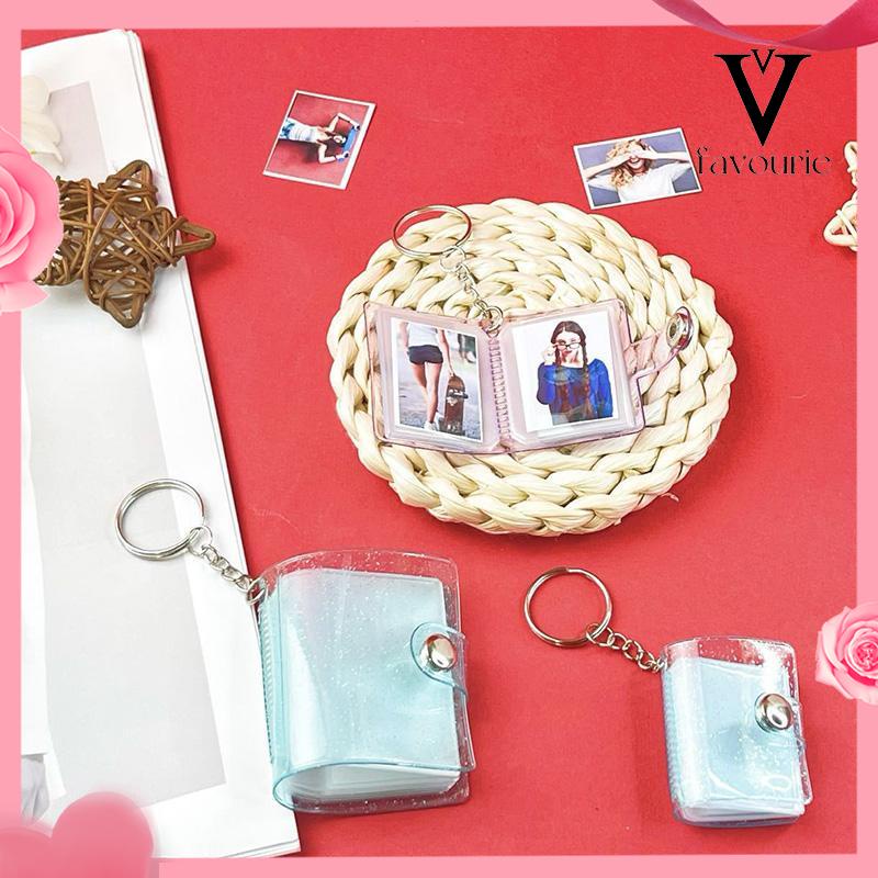 COD1 &amp; 2 Inch Mini Photo Album 16 Pockets KeyRing Key Ring Shiny Transparent Foto Binder Kecil Card Holder Keychain Gantungan Kunci Jelly Color KPOP Koleksi Ganci pacar memory kenangan hadiah potret -FA