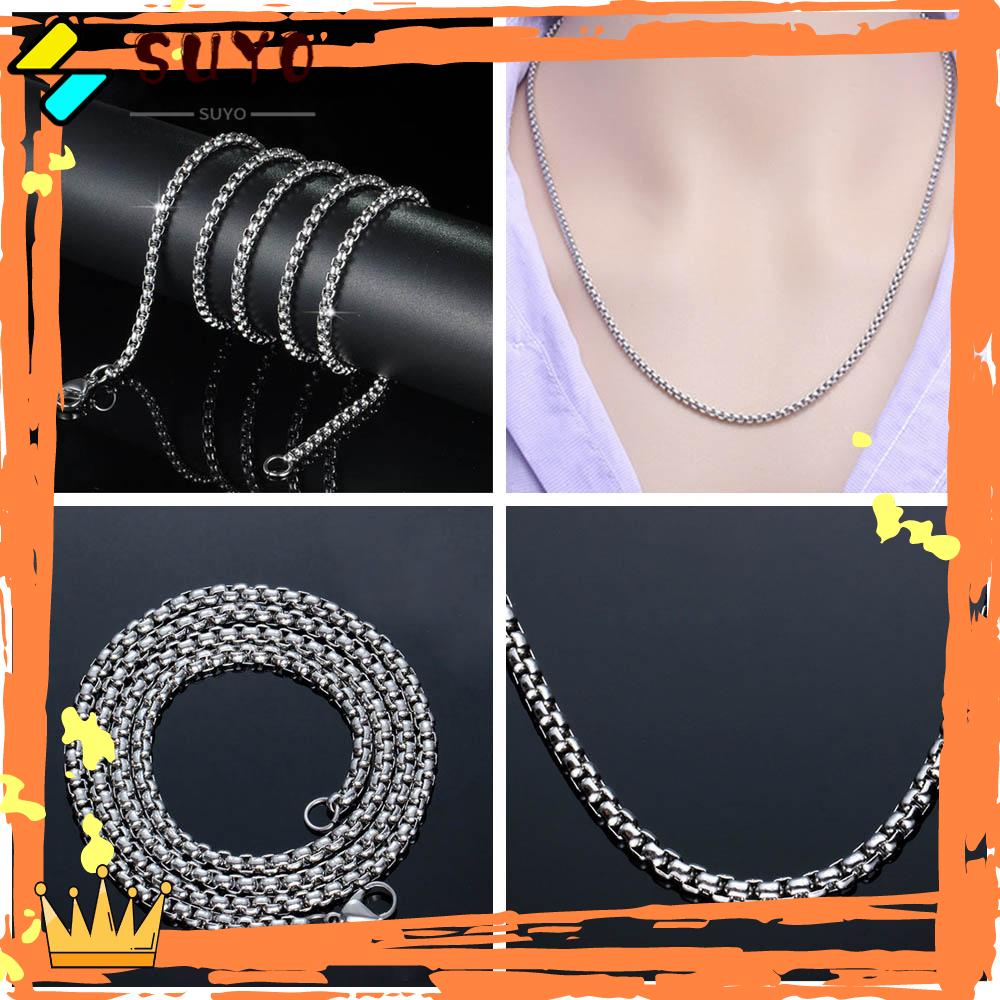 Suyo Kalung Stainless Steel Keren Wanita Pria Pernyataan Warna Silver