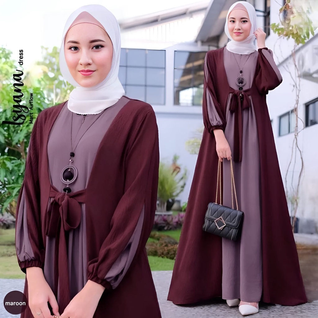 GAMIS STORE - Isyana Dress Maxy Gamis Muslim Wanita Fit To XL Besar l Dress Maxi Lebaran Polos Basic Premium