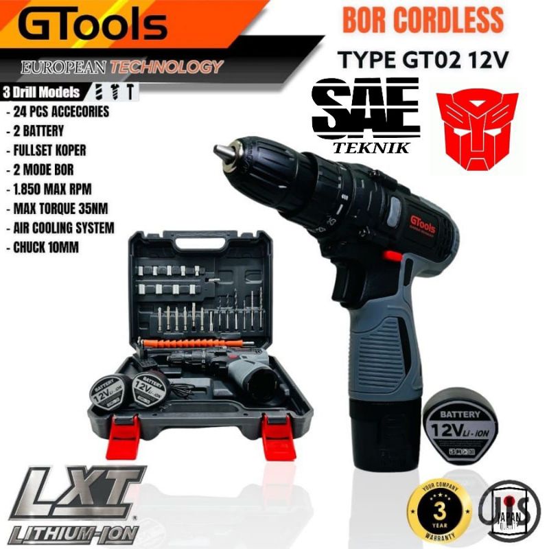 Mesin Bor Coordles 12V Gtools Eropa GT02 Bor Kayu Besi Tembok 12V