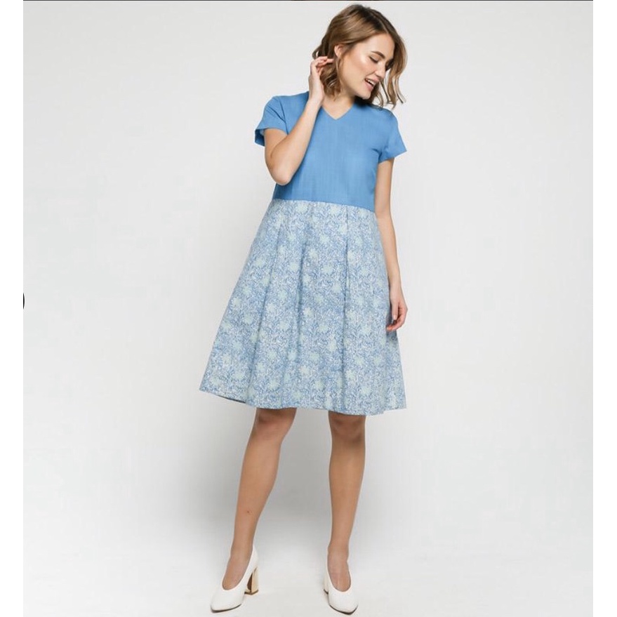 Dress batik wanita kombinasi biru muda| AVARA