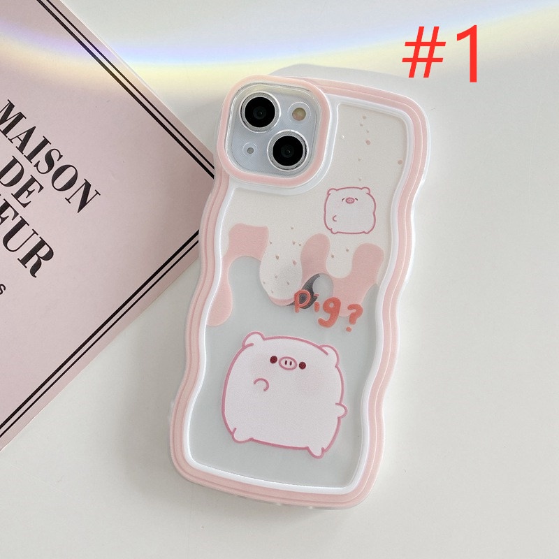 Cute！Pink Little Pig Wave Soft Case OPPO A9 A5 A53 A33 2020 F11 A57 2022 A77 2022 A3S Realme C1 A55 A56 A55S A72 A93 A93S A97 Reno 7Z 5 6 7 8 Pro + 5G INS Clear Casing