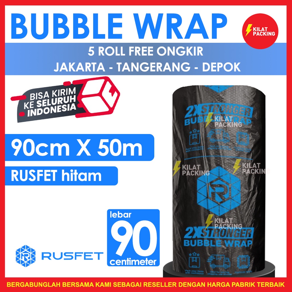 

Bubble Wrap Rusfet Hitam 90CM X 50M Tebal Plastik Bubblewrap Roll