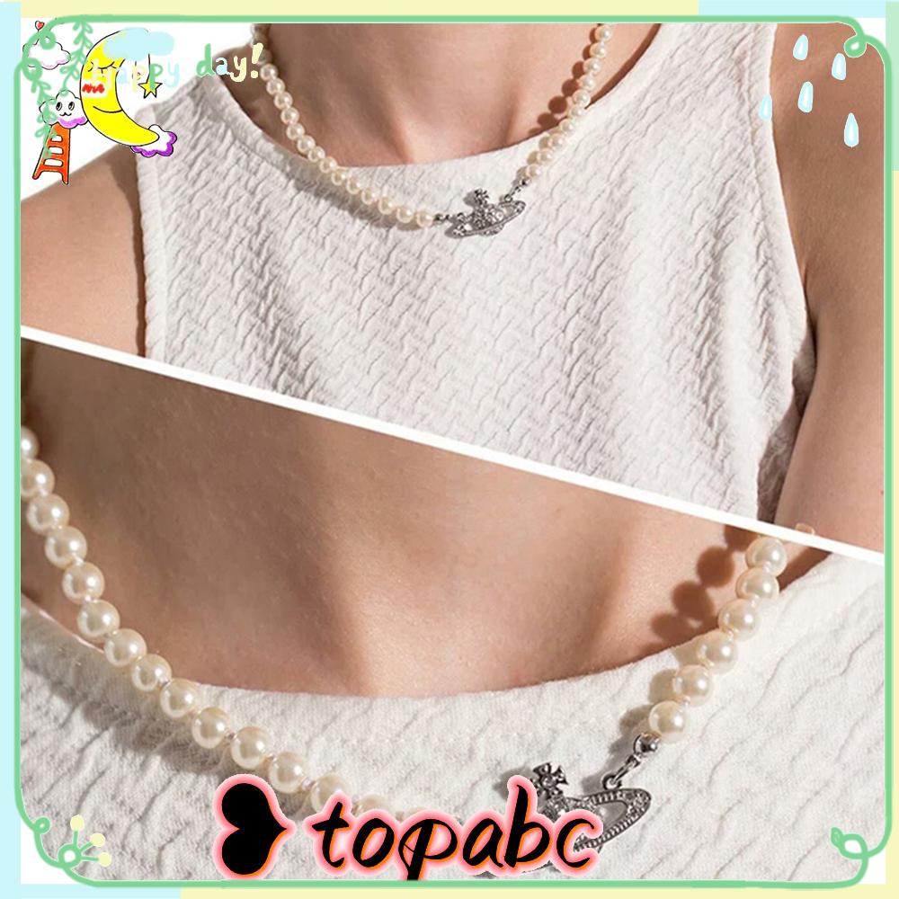 Top Choker New Imitasi Mutiara Elegan Liontin Planet