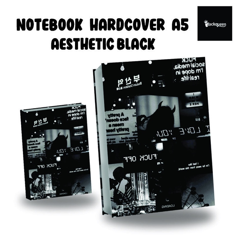 Notebook Buku Tulis Catatan Aesthetic Black Hardcover A5 Isi Polos/Garis