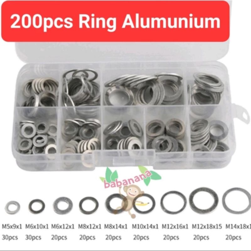 200pcs Flat Washer Stainless Ring Cincin Rata Gelang Silver Kit Set