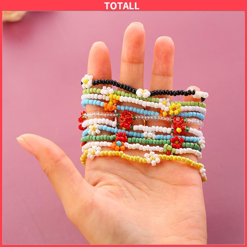 COD Anyaman gelang kaki manik-manik beras warna-warni Gaya pantai Bohemian daisy gelang kaki wanita-Totall