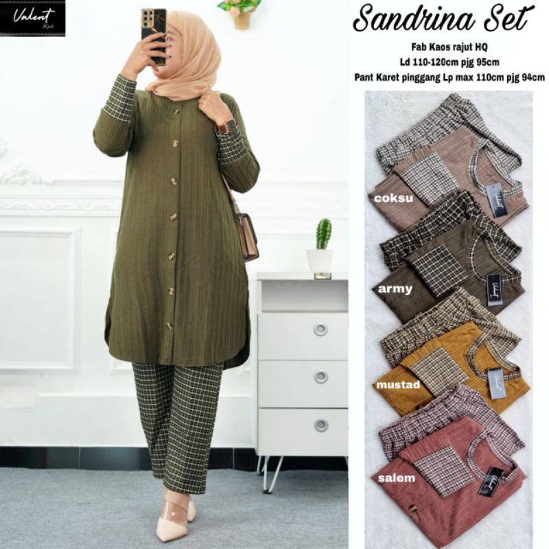 Baju Setelan Sandrina by Valent - Setelan Celana Wanita Kaos Rajut Jumbo