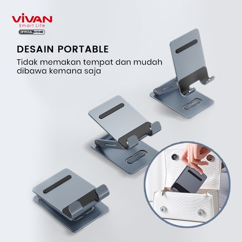 VIVAN VH03 Universal Stand Holder Smartphone Tablet Rotatable 270° Gray - Garansi Resmi 1 Tahun