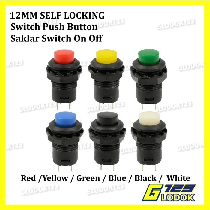 Tombol Self Lock Switch 12mm Plastik DS 428 Saklar Tekan On Off AC DC