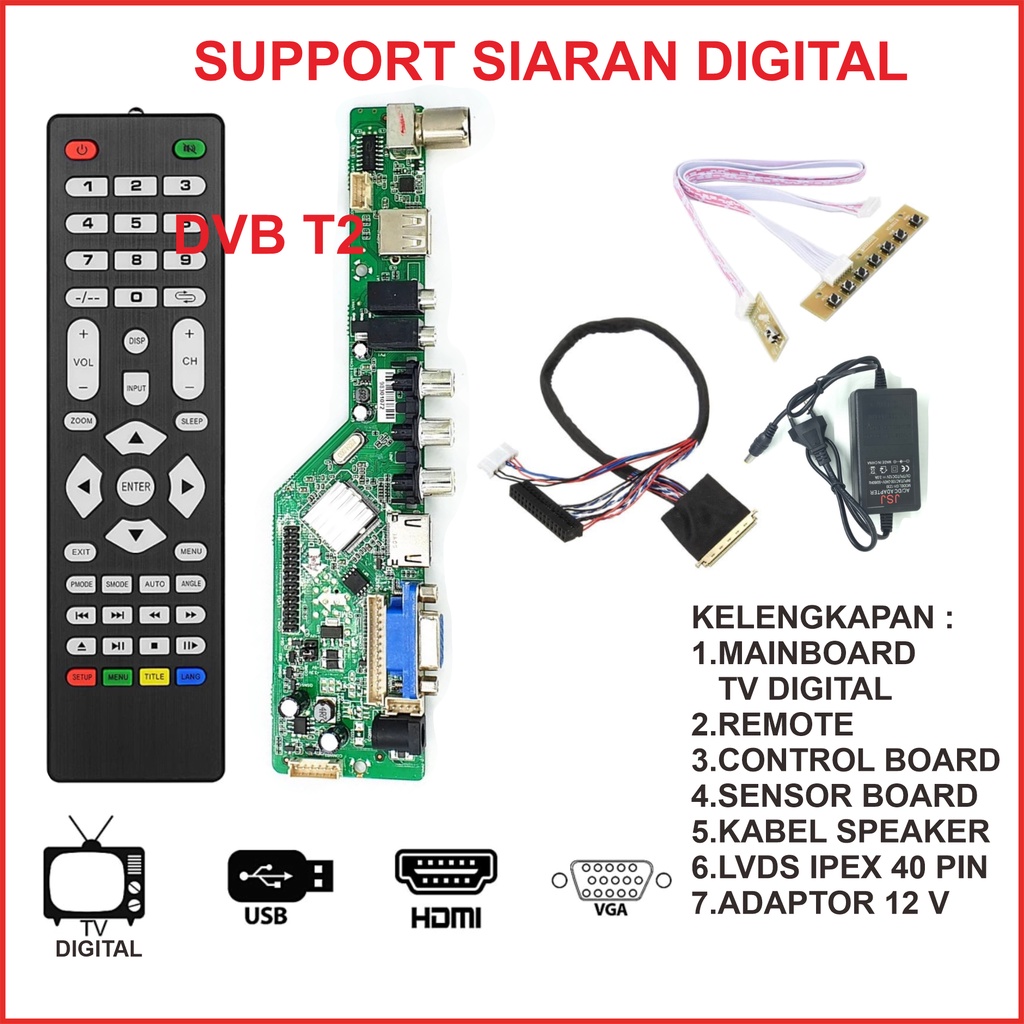 Universal LCD LED TV Main Board Mesin DTV TV Digital Signal DVB-T2 DVB 40 pin