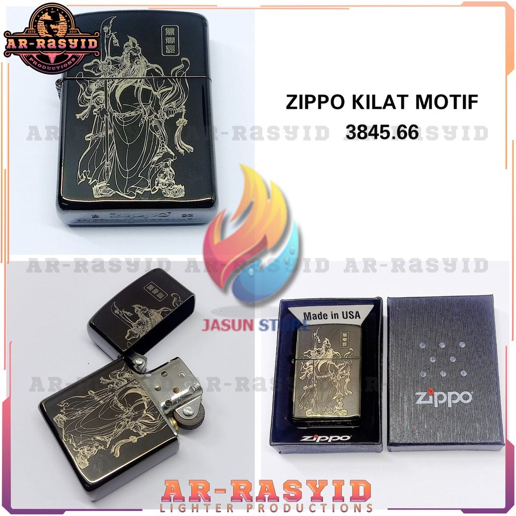 BISA COD! Korek Api Minyak Zippo Black Ice Hitam Light Motif Guan Gong 3845-66