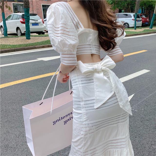 Suhao 2022 Musim Panas Baru Net Merah Bahasa Perancis Fashion Crop Top Ikatan Simpul Ringan Dimasak Angin Rok Setelan Jas Wanita