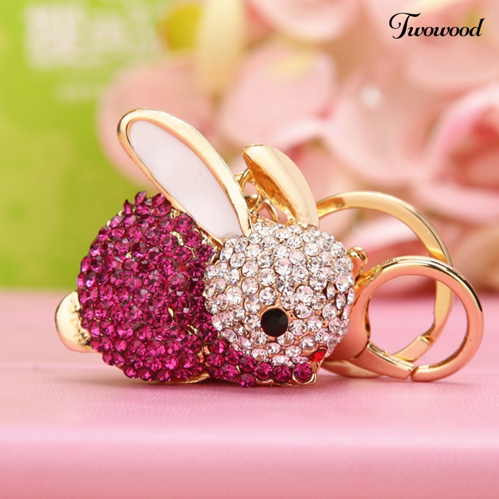 Twowood Lovely Rabbit Full Rhinestone Keychains Gantungan Kunci Gantungan Kunci Dompet Tas Liontin