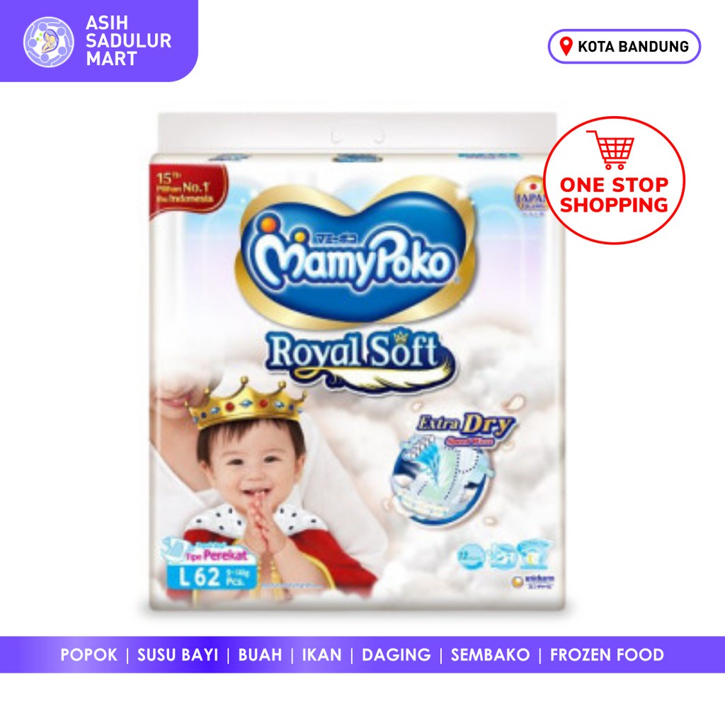 Mamypoko Royal Soft Perkat L62 Extra Dry Popok Bayi Murah Promo Bandung