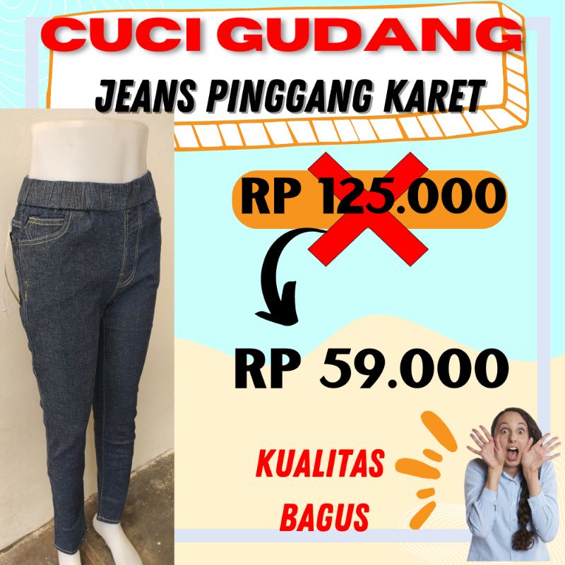 JEGGING LEGGING JEANS PANJANG PINGGANG KARET BAHAN GARMEN JEANS wanita celana jeans fashion terbaru terkini jins celana wanita jumbo