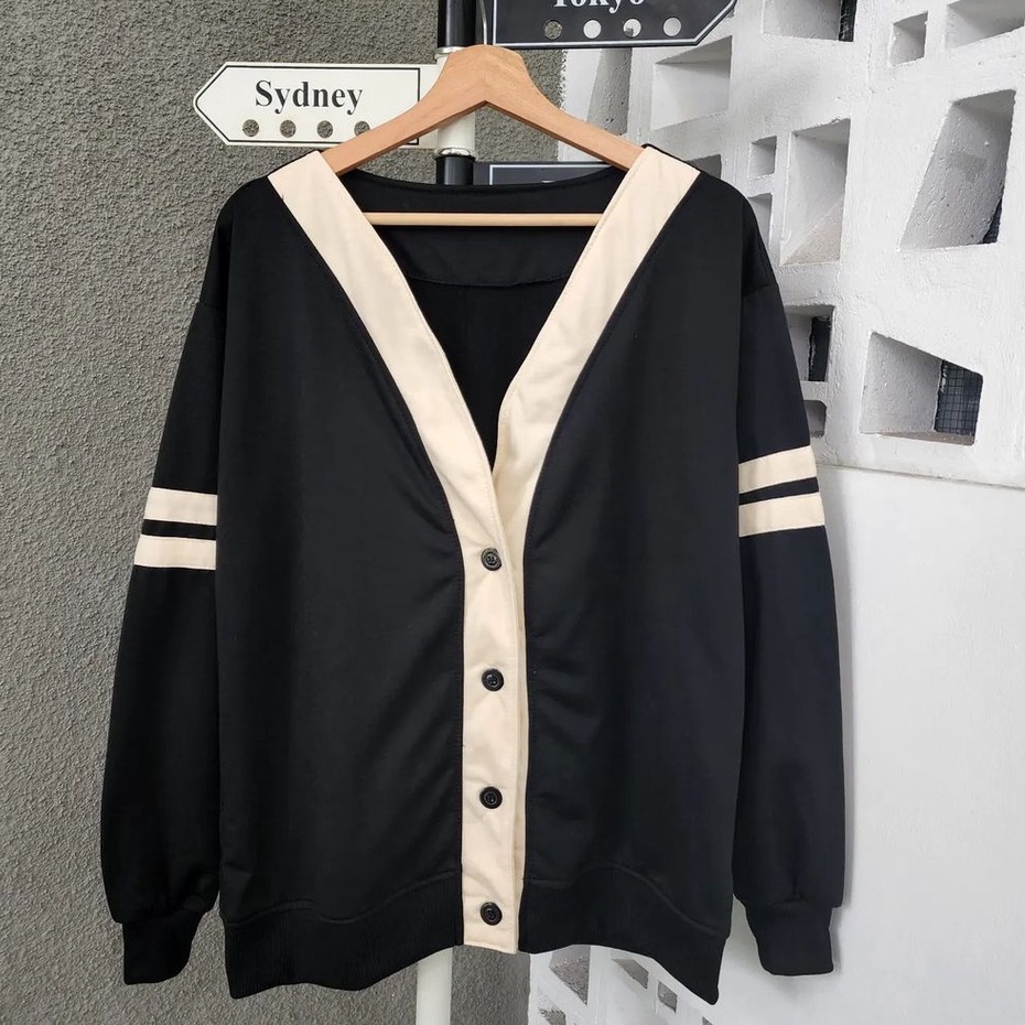 Ivo Outher Cardigan Wanita Dengan List Tangan Bahan Fleece
