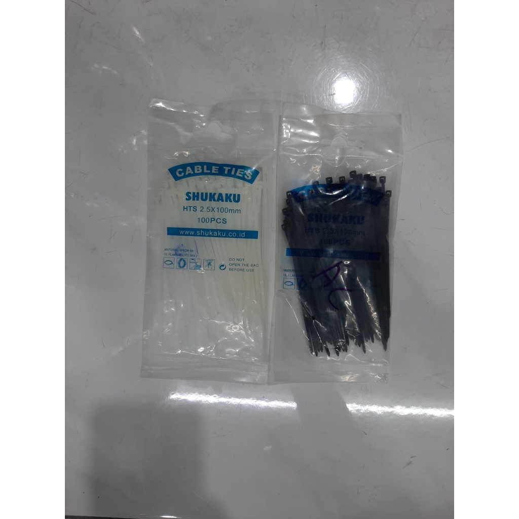 KABEL TIES PENGIKAT KABEL 10CM 4" SHUKAKU (100pcs) 100mmX2.5mm Putih Hitam